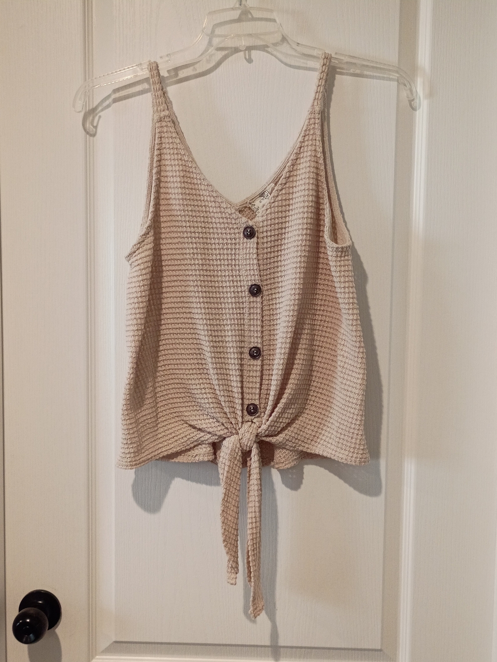 Blu Pepper - Beige Waffle Knit Tie-Front Camisole - Size Medium